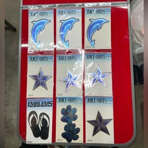 (Set Of 9) “Juice Dots” Magnets (3 Dolphins, 4 Stars, 1 Kitty Paws & 1 Thongs)